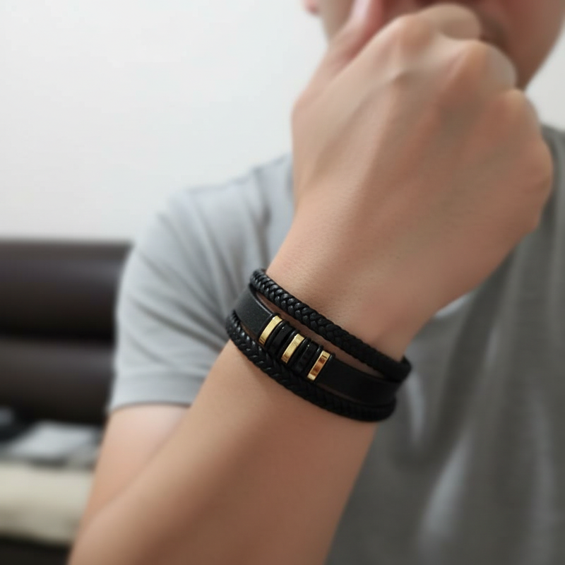 Man wearing bracelet wrist selfie